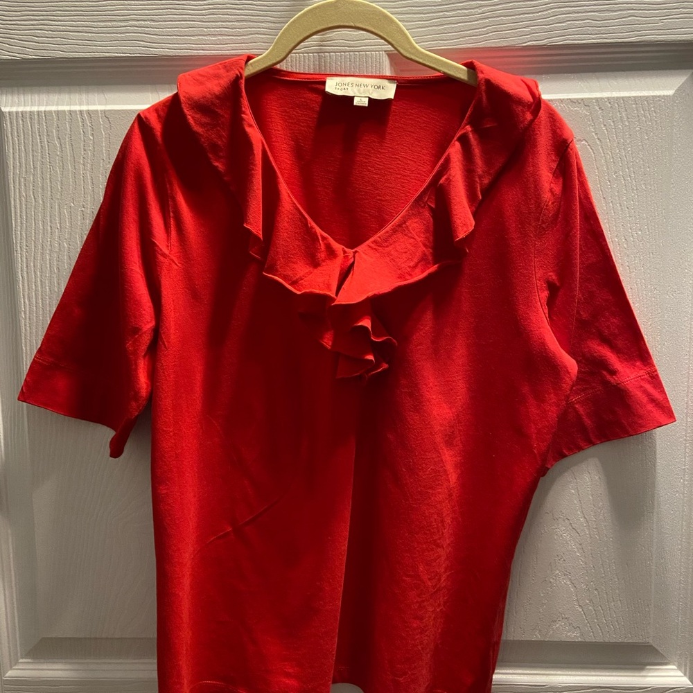 Jones of New York Vibrant Red Ruffle Top